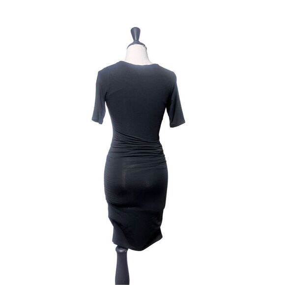 Good American Short Sleeve The Low Down Mini Black Bodycon LBD Dress XS - Picture 3 of 4